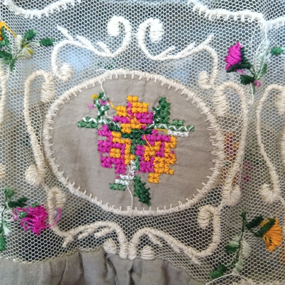 CLEARANCE SALE!!  Cream and Tan Embroidered Bell Sleeve Blouse - Picture 11 of 14